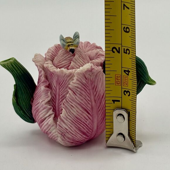 Vintage Miniature Pink Parrot Tulip Teapot With Bee 3D Lid  2” - Picture 8 of 8